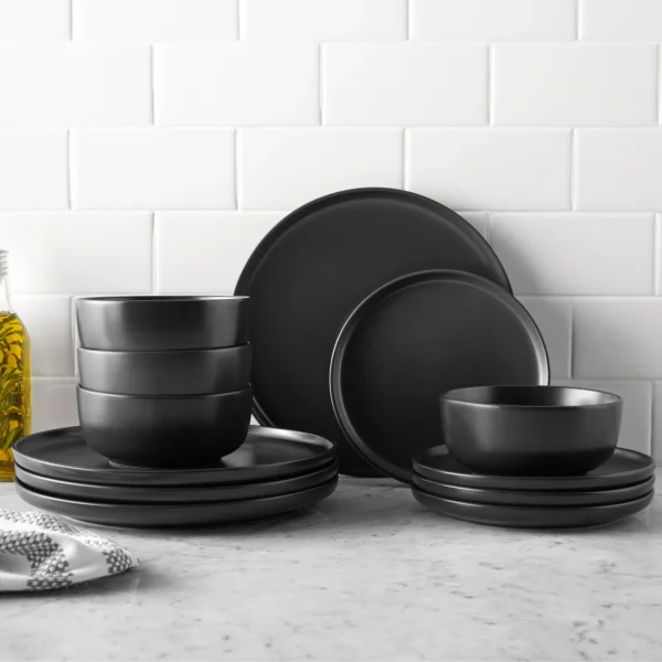 Alessandra Matte Black 12-Piece Stoneware Dinnerware Set - Image 2