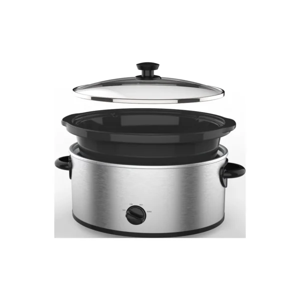 6 Quart Oval Slow Cooker, Stainless Steel Finish, Glass Lid - Image 2
