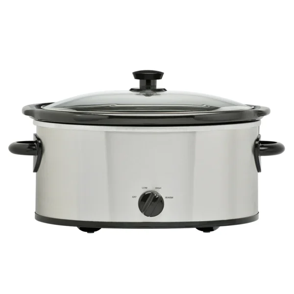 6 Quart Oval Slow Cooker, Stainless Steel Finish, Glass Lid
