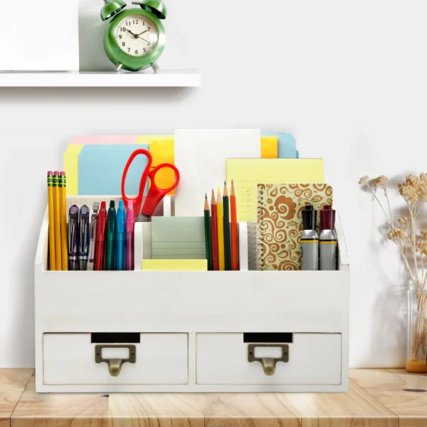 Rustic Wood Office Desk Organizer - White - EGP-HD-0353 - Image 3