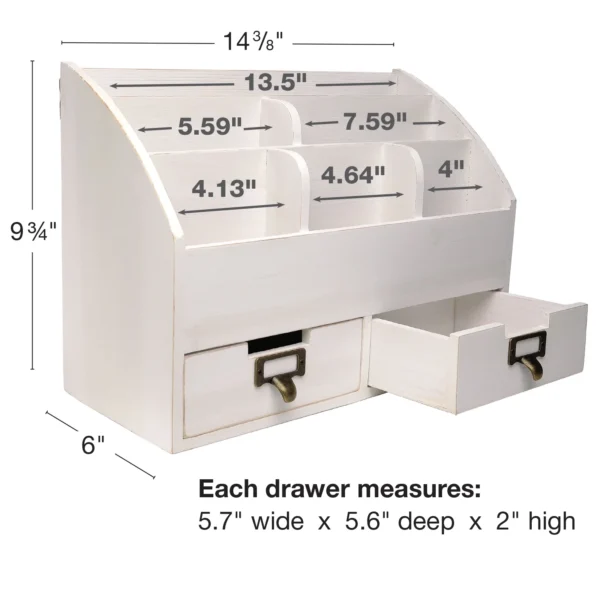 Rustic Wood Office Desk Organizer - White - EGP-HD-0353 - Image 2