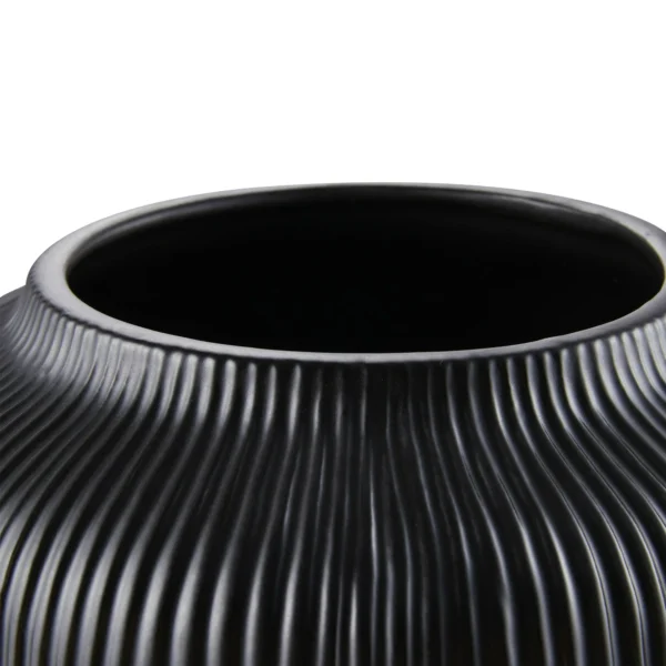 5" Black Textured Stripe Round Stoneware Vase - Image 3