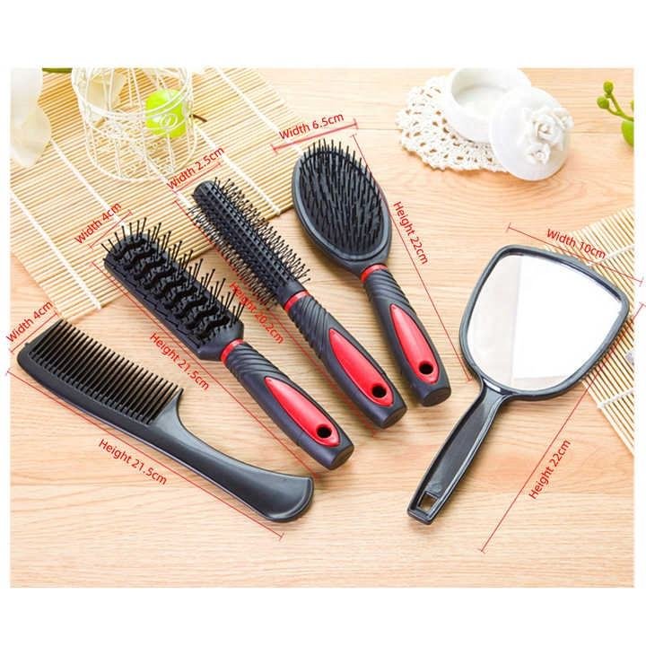 5-Piece Salon Hair Cutting Brush & Comb Set with Vanity Mirror and Decorative Organizer Stand - Image 3