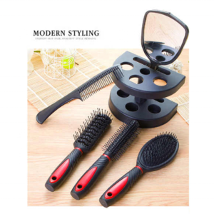 5-Piece Salon Hair Cutting Brush & Comb Set with Vanity Mirror and Decorative Organizer Stand