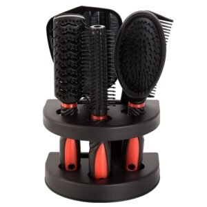 5-Piece Salon Hair Cutting Brush & Comb Set with Vanity Mirror and Decorative Organizer Stand